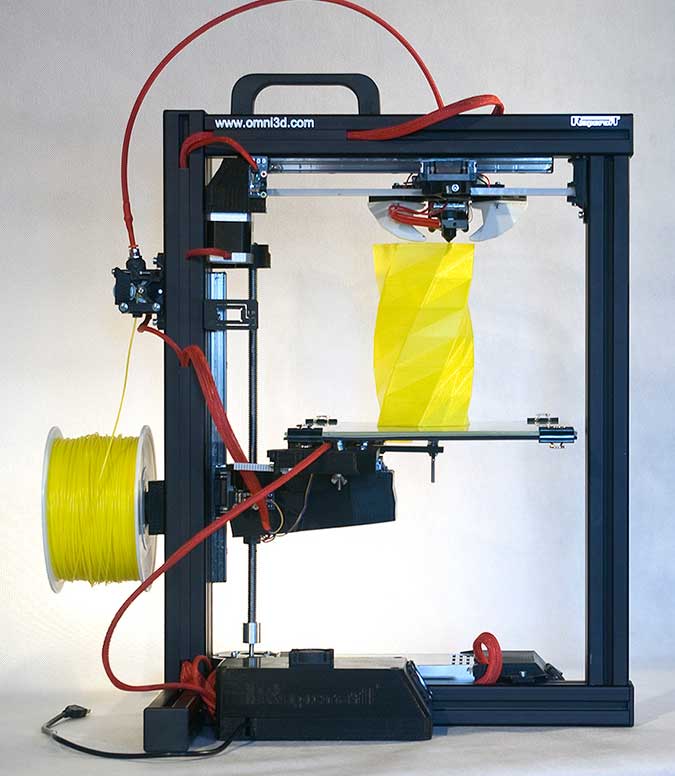 The Omni3D RapCraft 1.3 3D Printer using coloured ABS plastic